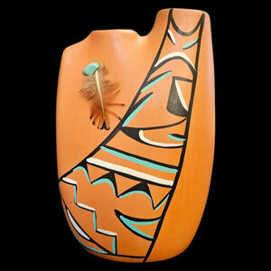 Southwest Sunshine Klay-N-Kraft Hand Painted Pottery Wedding Vase Feather